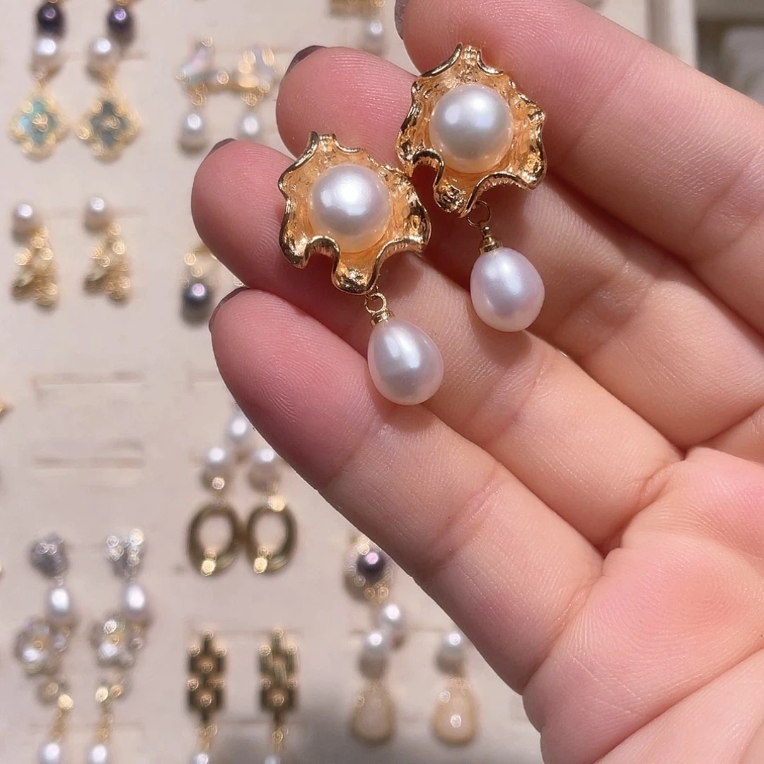 合金淡水珍珠耳饰