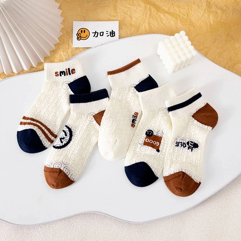 女士笑脸网眼浮雕镂空ins浅口短袜薄款透气成人吸汗精梳棉短筒