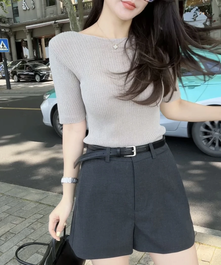 Mei Jin 极简百搭高腰显瘦西装短裤女夏日高级感热裤