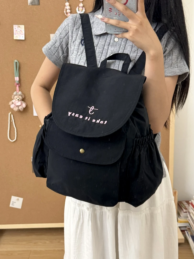大容量休闲风百搭潮流简约高级感小众设计大学生上课手提双肩包包