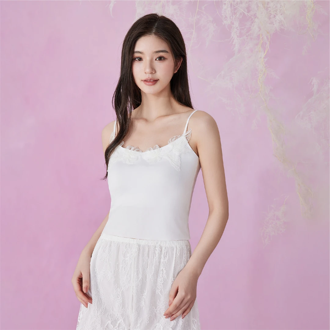 梵妳卡波花朵刺绣带杯吊带美背