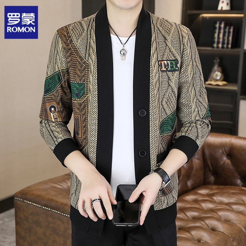 罗蒙【专柜爆款】2025秋季高档新款男士开衫外套潮流宽松针织外套