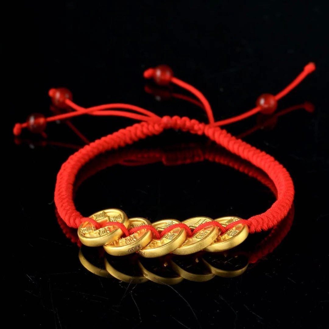 4.42克足金999五帝钱手绳3D硬金时尚款空心女士本命年黄金手链