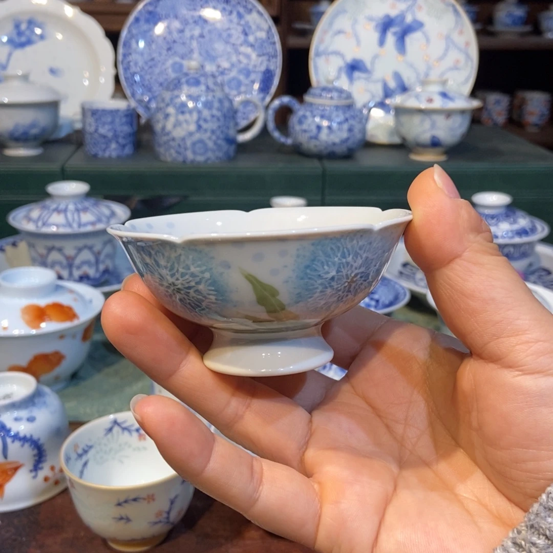 w雪山春晓兰寿鱼花口杯