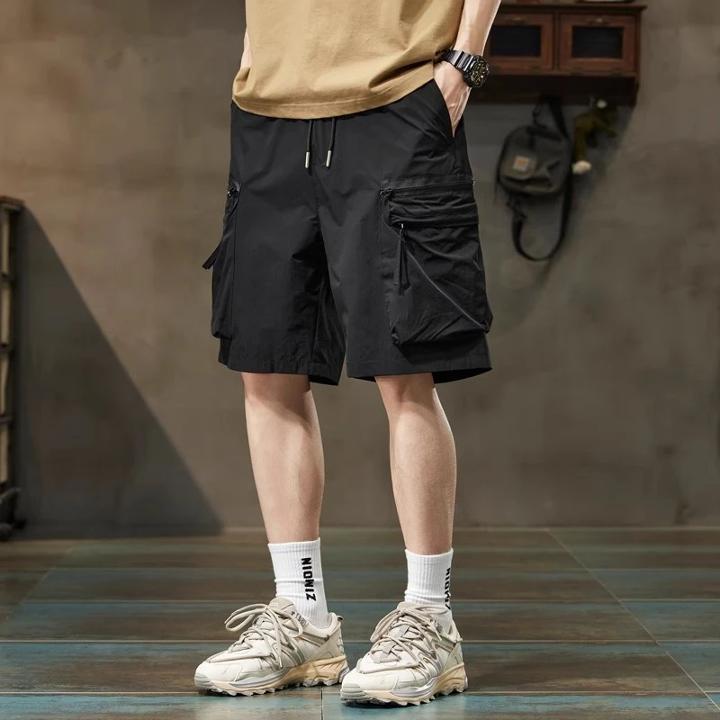 Cebrodz夏季黑色工装短裤男士潮流宽松速干外穿高级感休闲五分裤