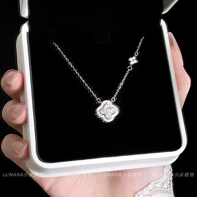 坠链均925银 纯银幸运四叶草项链女巴黎夜曲富婆御姐闺蜜生日礼物