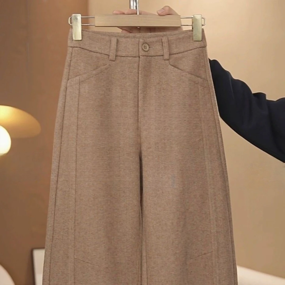 爆款加绒羊毛呢阔腿裤女2025秋冬新款加厚加密保暖显瘦软糯直筒裤