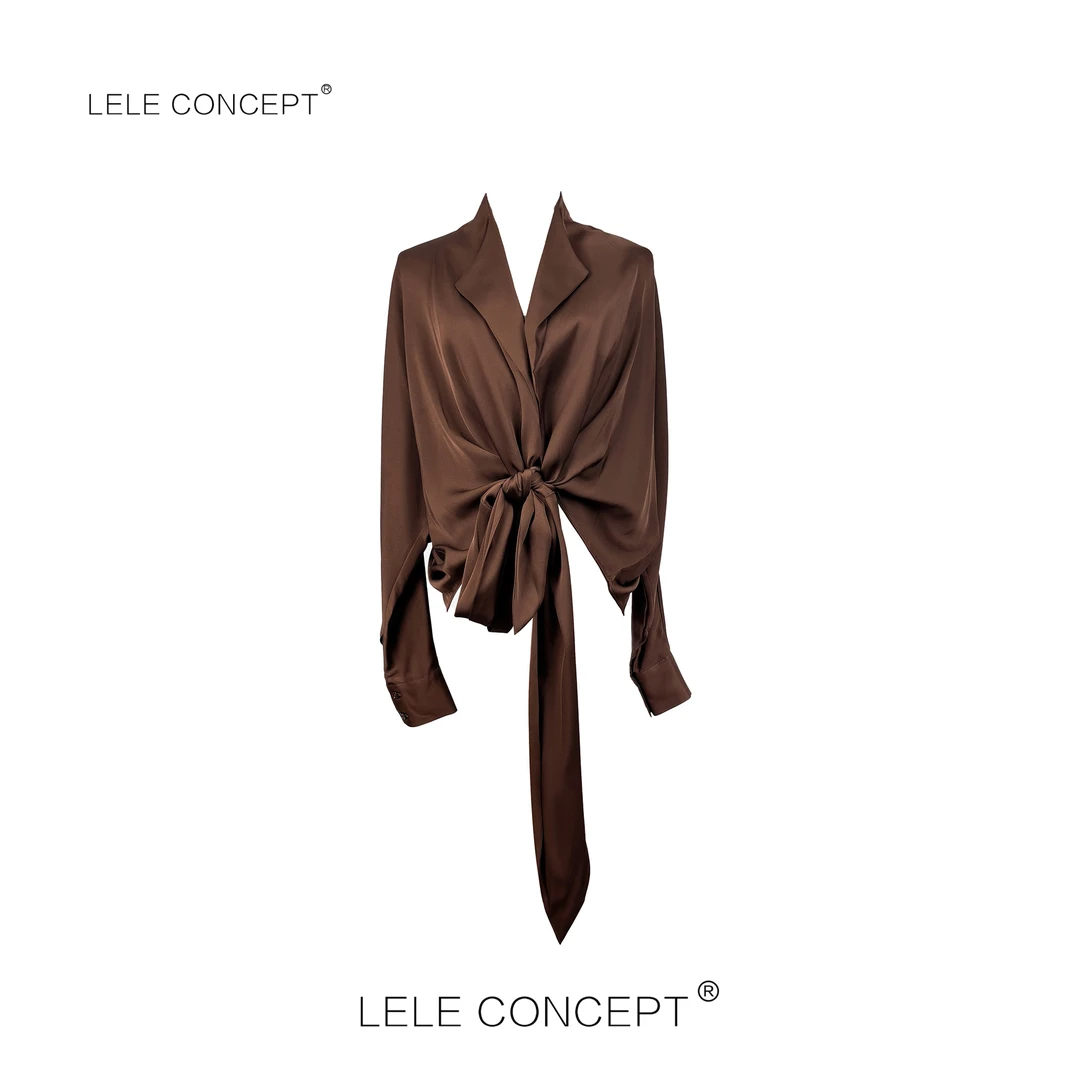 LELE CONCEPT丨宽松气质前系带纯色衬衫复古港风通勤简约S0009