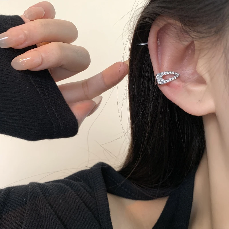 合金耳饰 【烤鼻屎专属】超闪镶钻几何形耳夹女百搭无耳洞耳骨夹