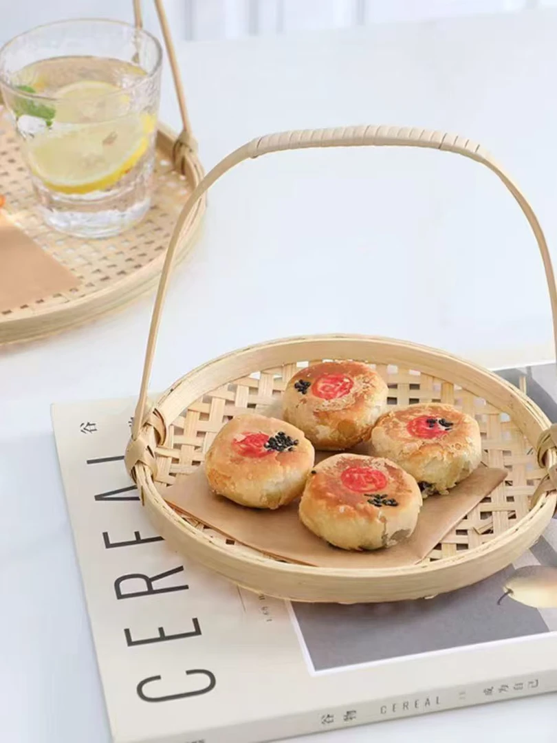 网红围炉煮茶手提小吃篮薯条筐中式点心篮竹编托盘简约