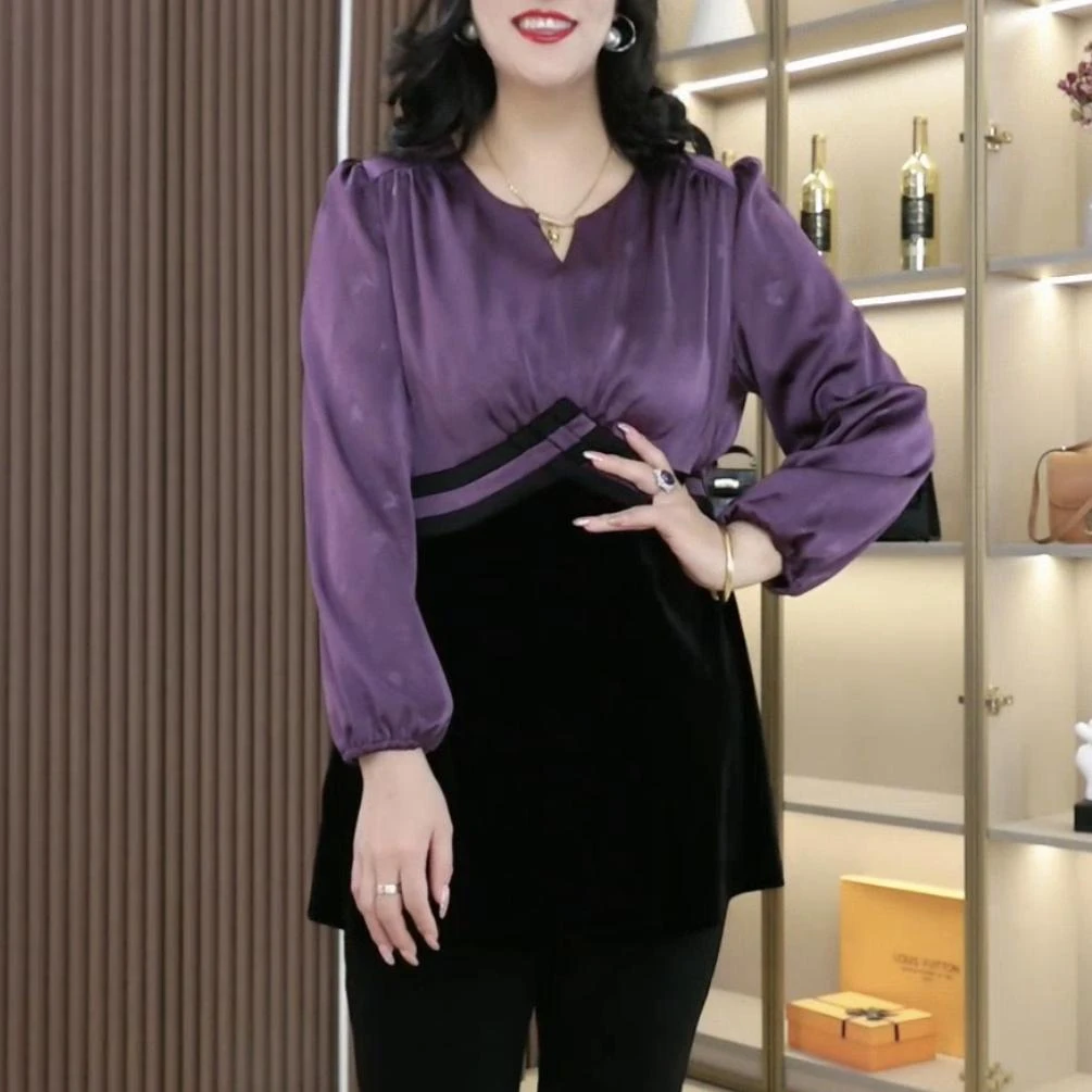 胖大柳2025春秋新款大码女装拼接气质宽松显瘦遮肉显瘦上衣ZB6593