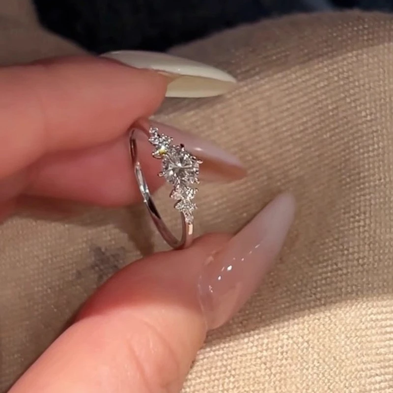 合金戒指 超闪雪花戒指女轻奢精致高级感锆石可调节指环小众