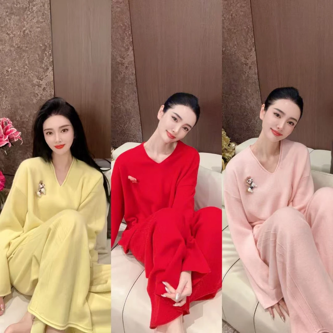 DL乐乐家【木马天使】时尚百搭纯色仙女绝美显瘦宽松冬季气质套装女