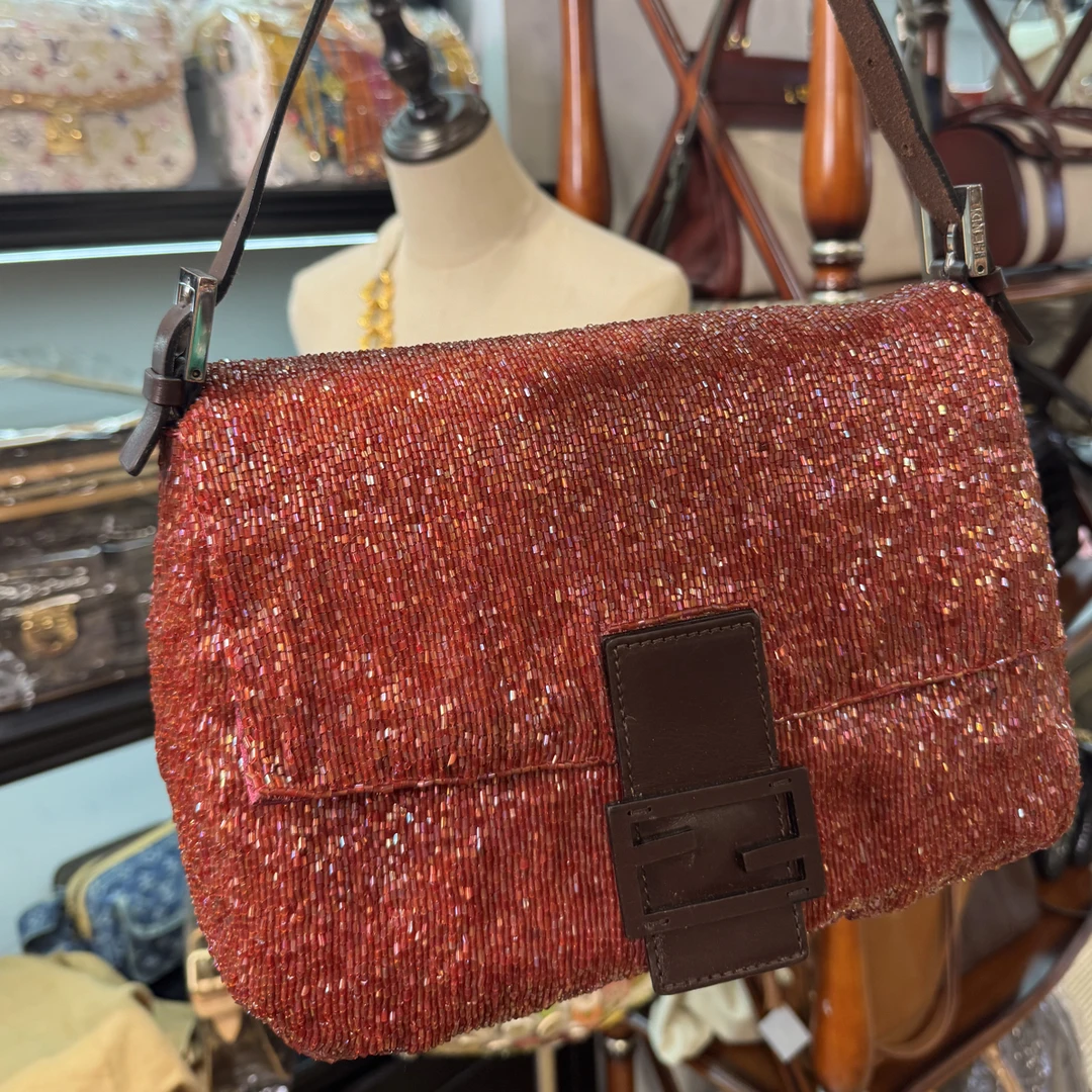 95新 FENDI/芬迪 夏七中古/人鱼姬串珠大胖丁单肩包
