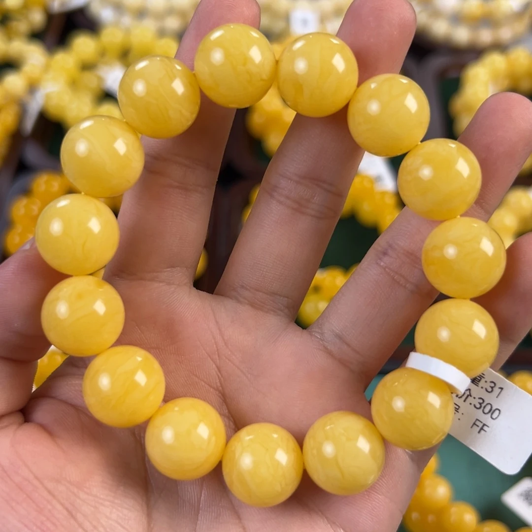 琥珀未镶嵌手链31g焦皮同料圆珠15mm ff