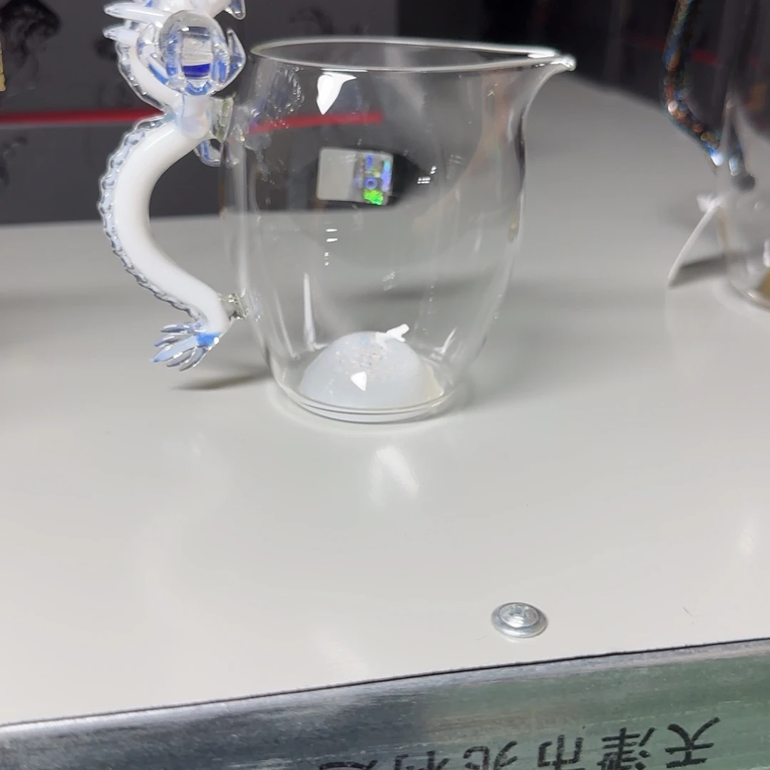 琉璃手工艺品白龙二代0700编码送绿凤尾羽绒杯