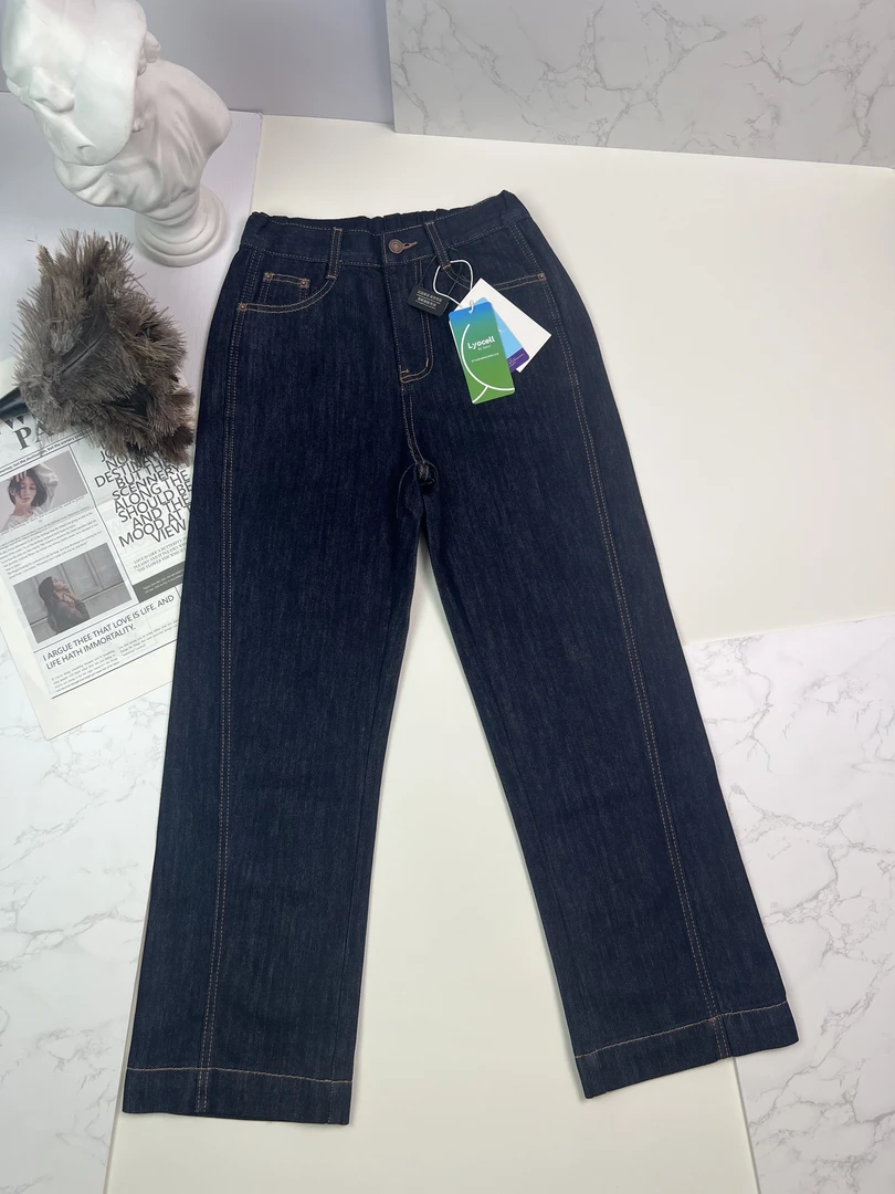 【不易掉色垂坠顺滑莱赛尔】秋收胯瘦腿设计丹宁窄版直筒裤微胖梨形