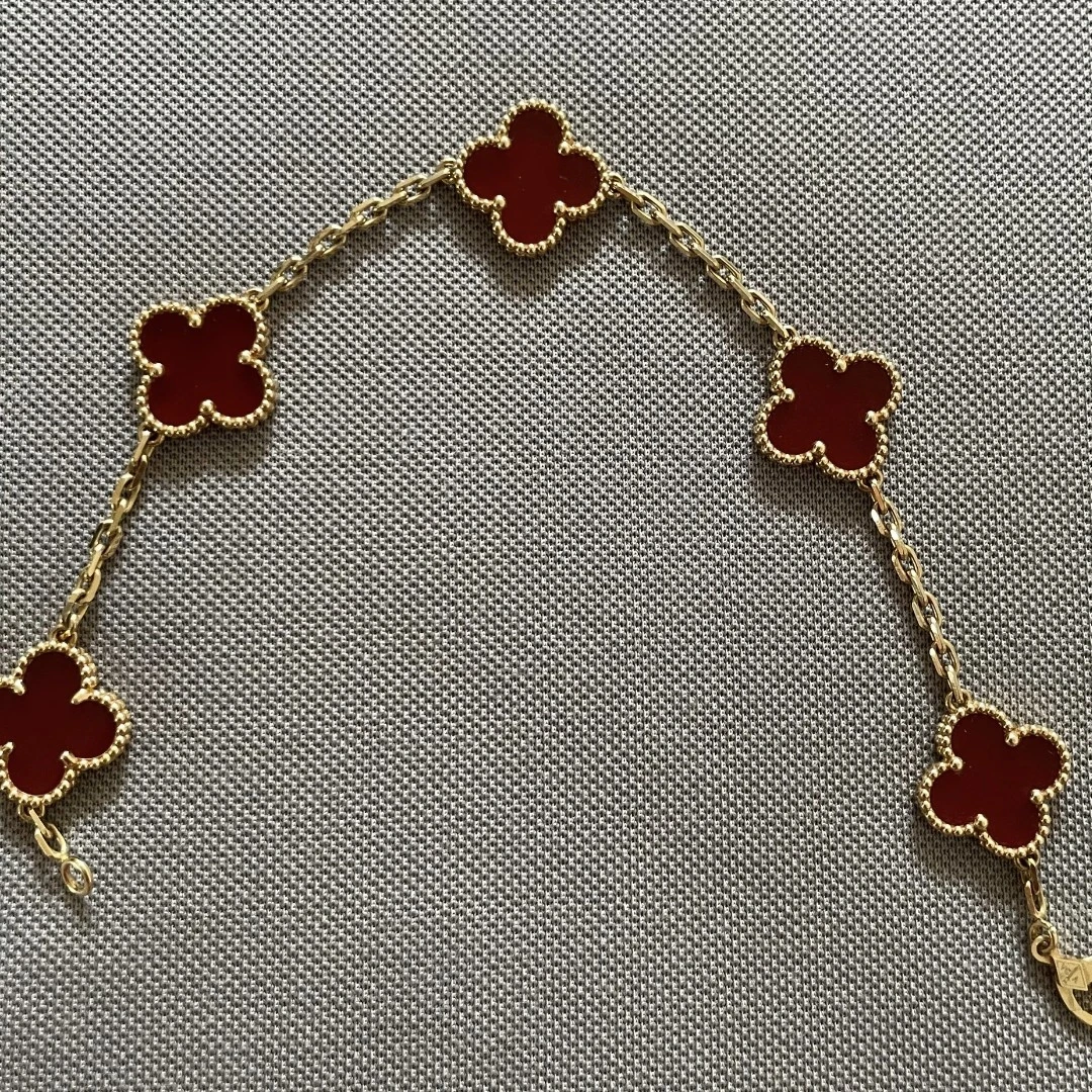 铜合金手链 （V金工艺）轻奢精工红色黑色时尚四叶手链金色饰品M044