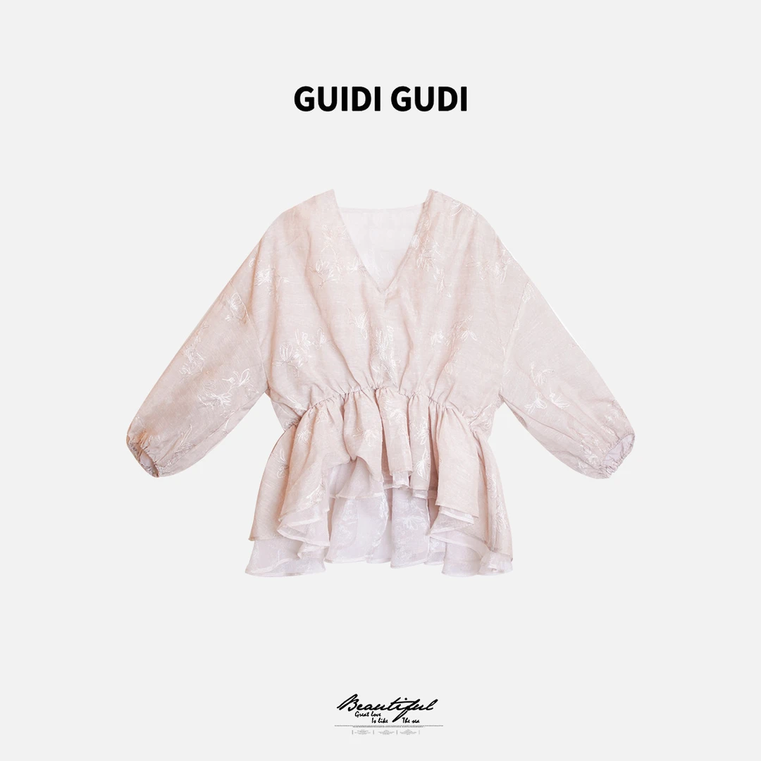 GUIDI GUDI【忘了承诺】黄加蓝气质休闲百搭时尚长袖上衣 T9520451H