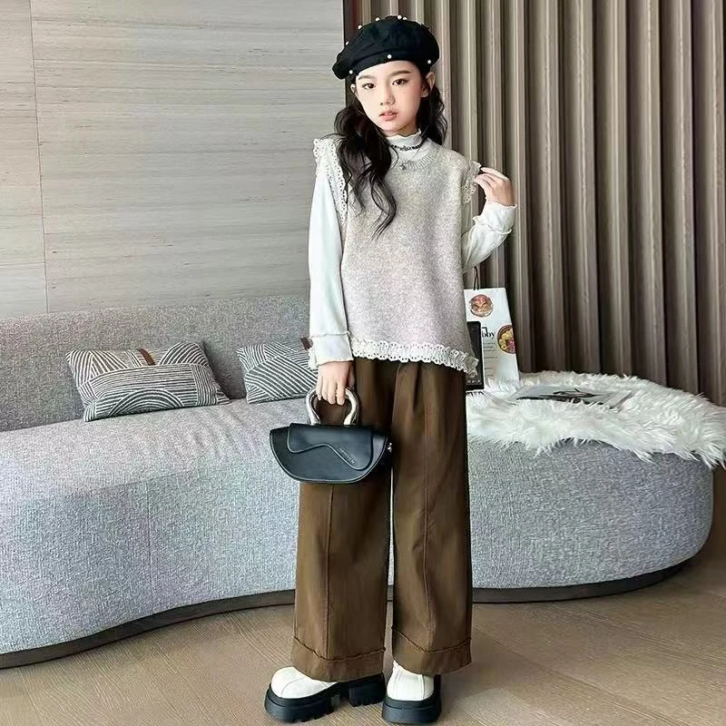 洋气款女童休闲直筒棉布裤9126