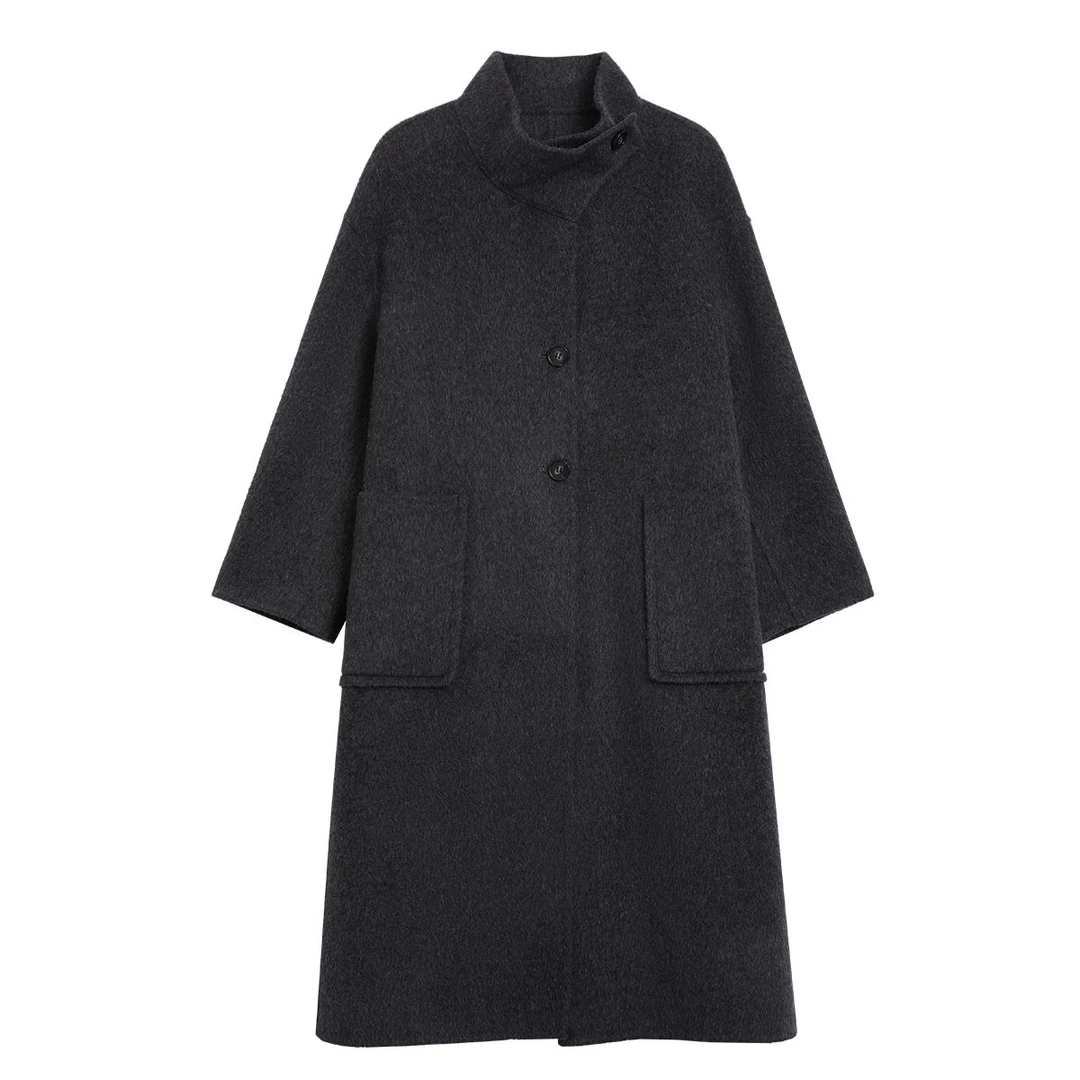 【冬日暖阳】 8484581深灰色秋冬双面毛呢大衣显瘦女