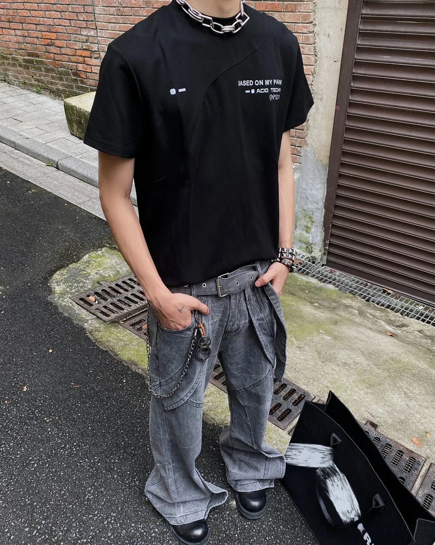 D1美式短款cleanfit重磅结构短袖！boxy版型拼接字母T恤！