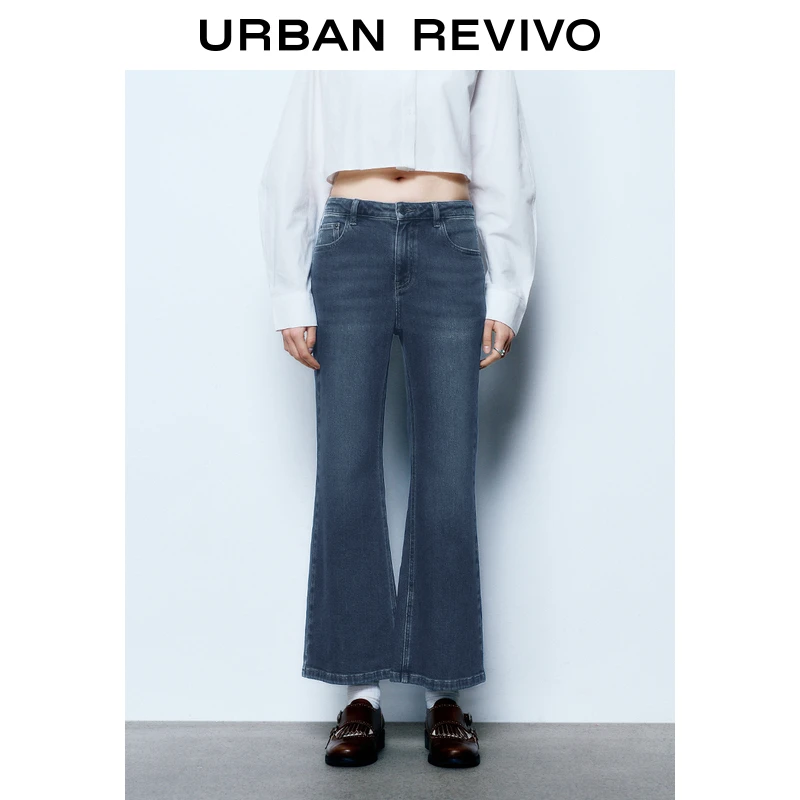 UR2025春季新款女装欧若风时髦休闲九分喇叭牛仔长裤UYY850084