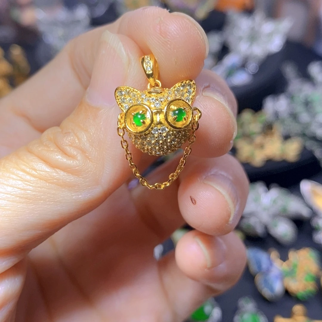 翡翠银S925镶嵌吊坠(不含链)天然翡翠