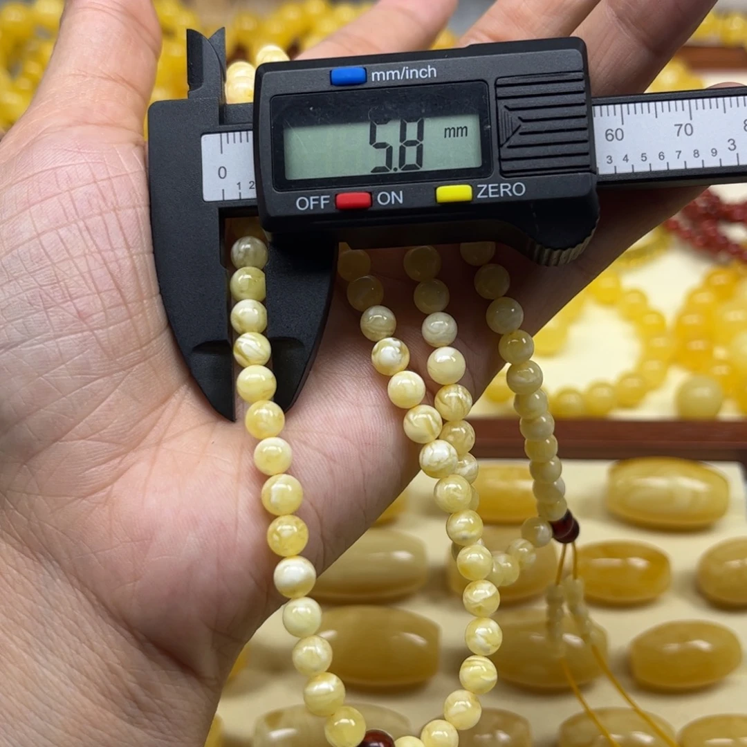 琥珀未镶嵌珠宝奇石白花蜜108佛珠5mm+
