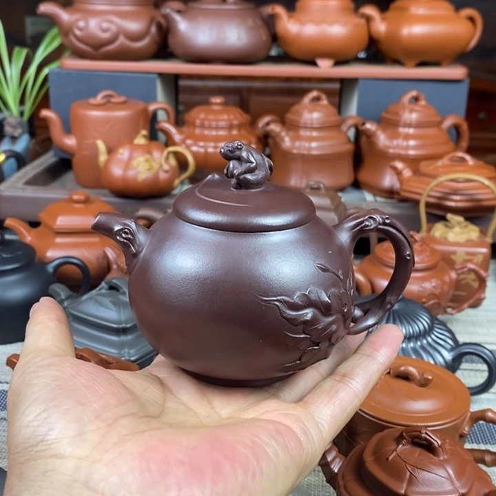 紫砂茶壶猴桃280CC原矿老紫泥全手工堆花工艺