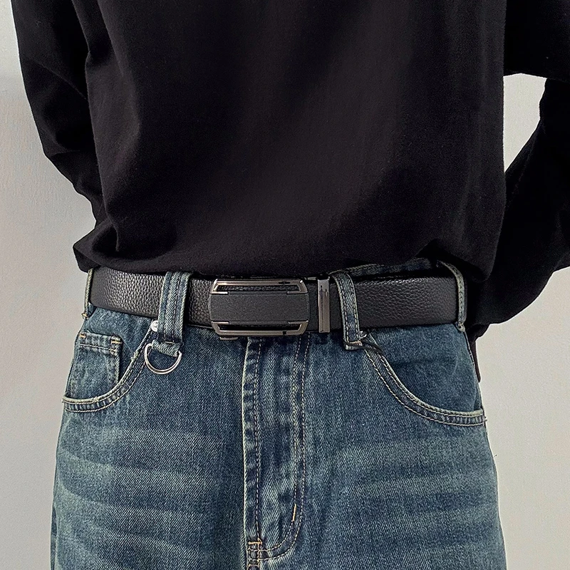 高级感荔枝纹自动扣真皮皮带男休闲商务高档青年腰带时尚牛仔裤带