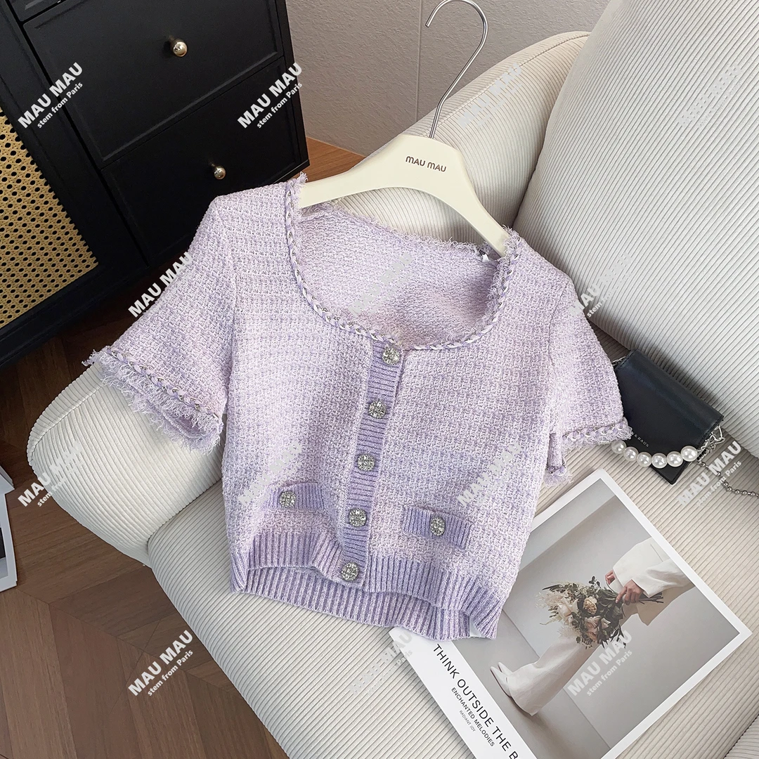 千金风针织女短袖2026夏季新款流苏毛针织衫 DY7640