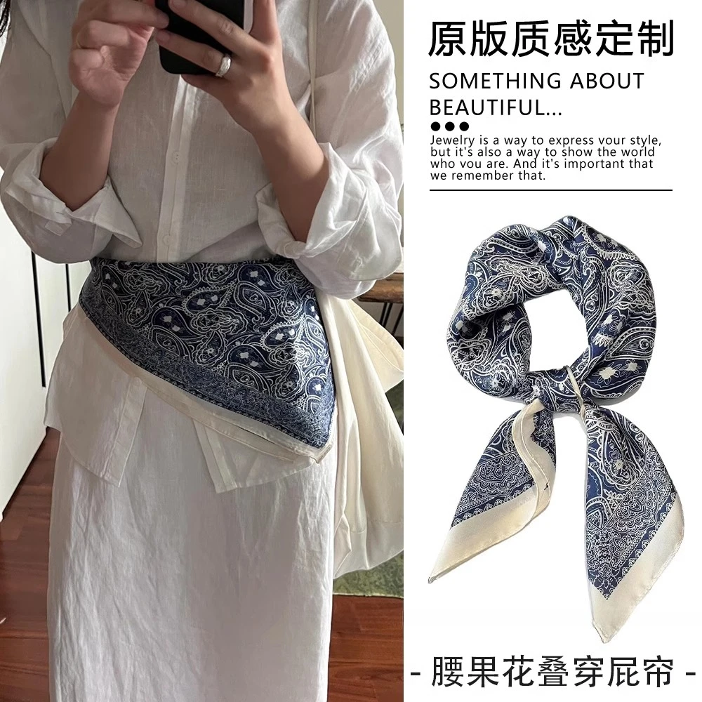 日系丝巾妈妈小方巾系腰配饰叠穿衬衫束腰带腰封屁帘腰果丝巾出游