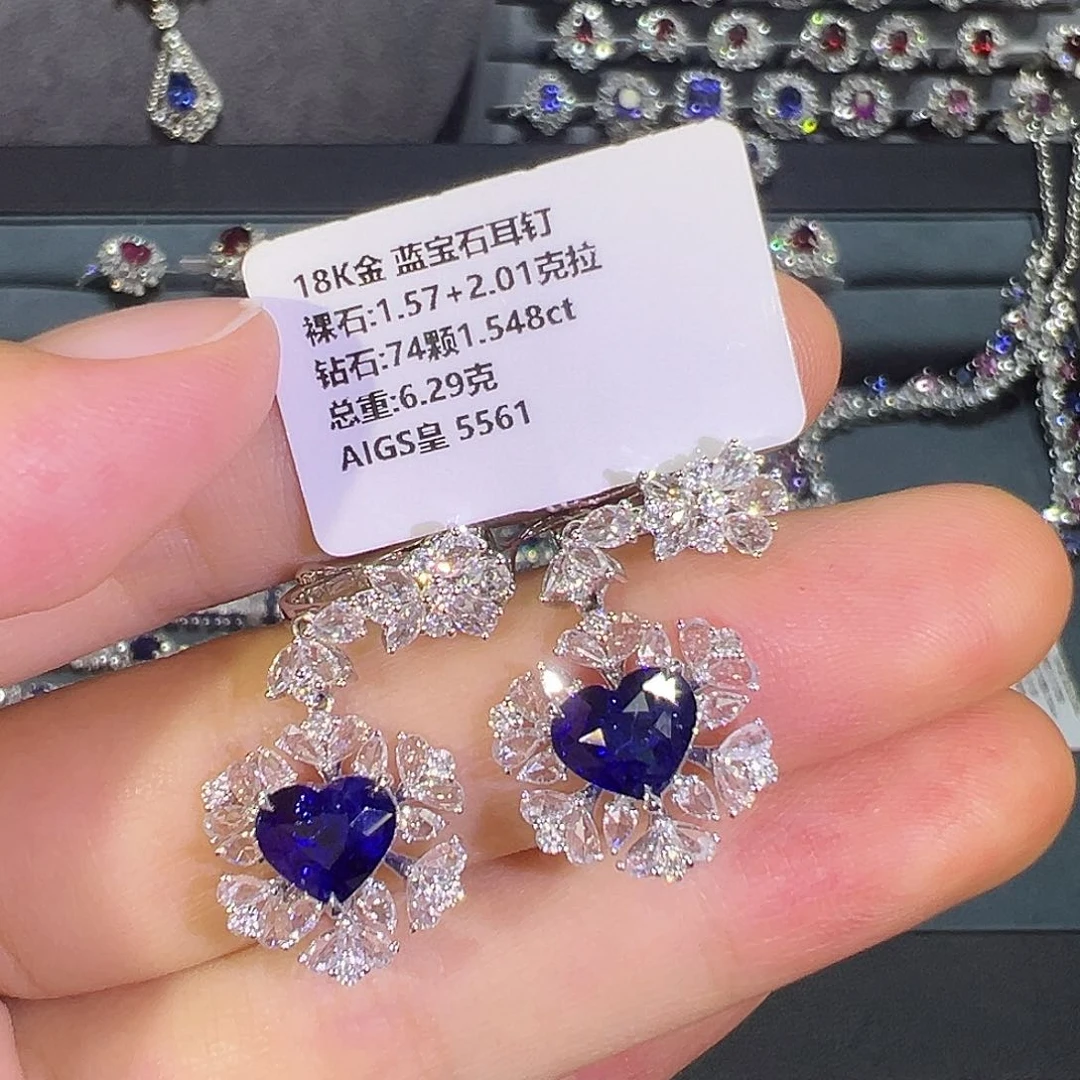 蓝宝石耳坠18K金镶嵌