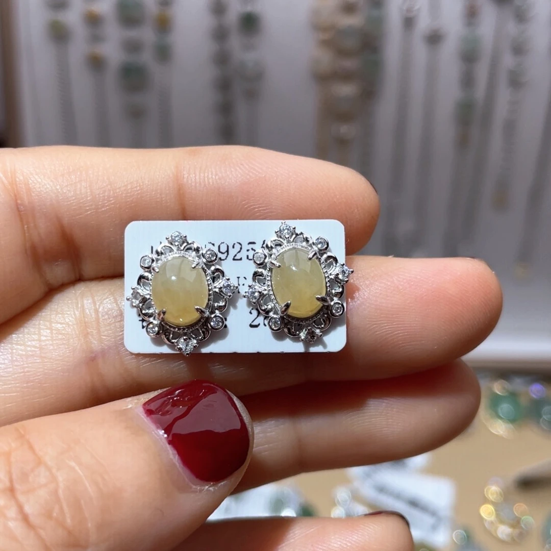 银S925镶嵌翡翠耳饰