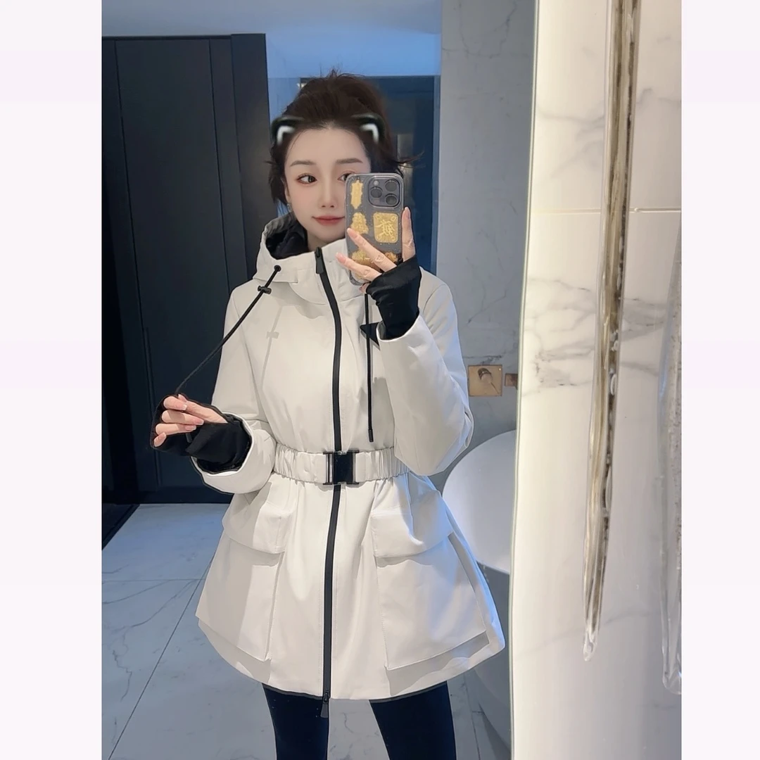 【大静静】时尚中长款高级洋气连帽收腰风衣外套休闲小众DJJ1693