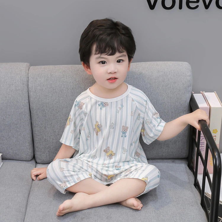 男童连体睡衣夏季纯棉薄款儿童短袖防着凉宝宝婴儿睡袋夏天空调服