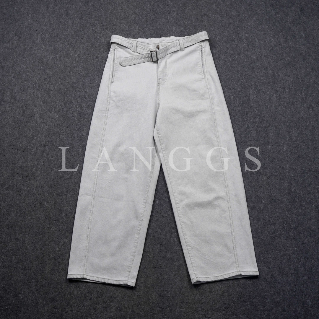 LANGGS&鸣谷 春夏新款复古港风设计感系带高腰休闲牛仔裤-SS5206