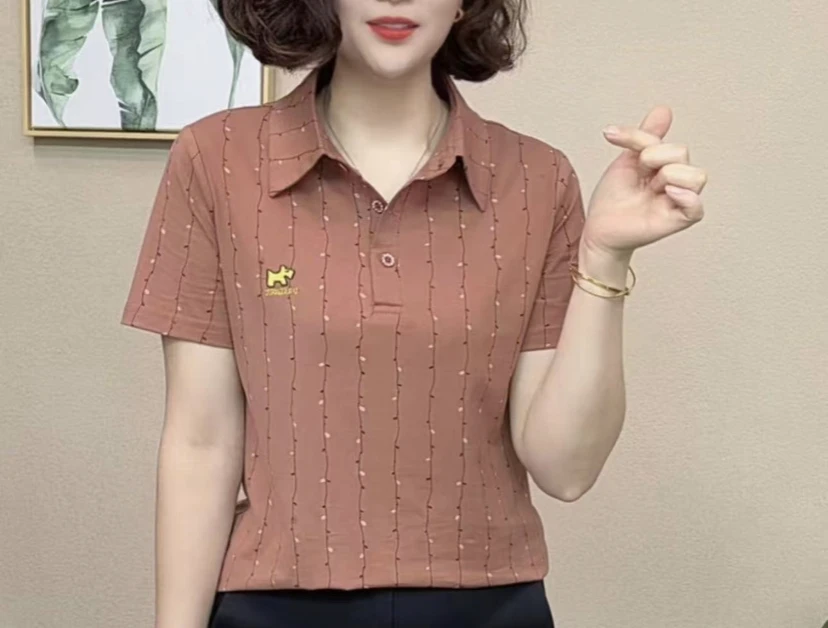 2025春夏季新款时尚翻领百搭POLO领洋气气质显瘦T恤短袖上衣