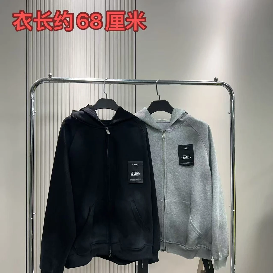 <小勋优选>V7226晕染布贴双兜拉链连帽卫衣（预售）