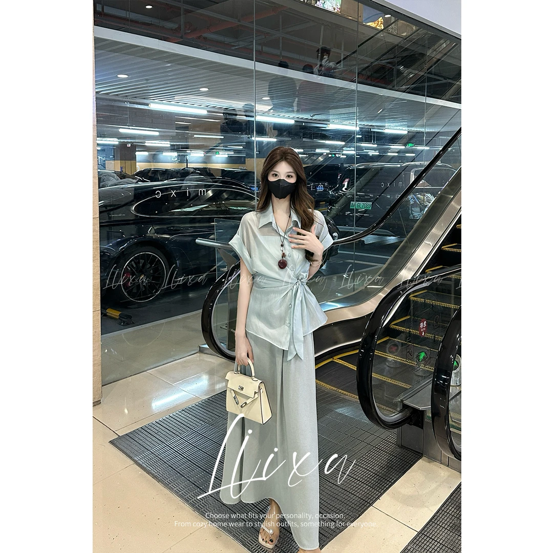 2025法式围裹式系绑收腰衬衣女夏季显瘦半身裙三件套L52TZ359