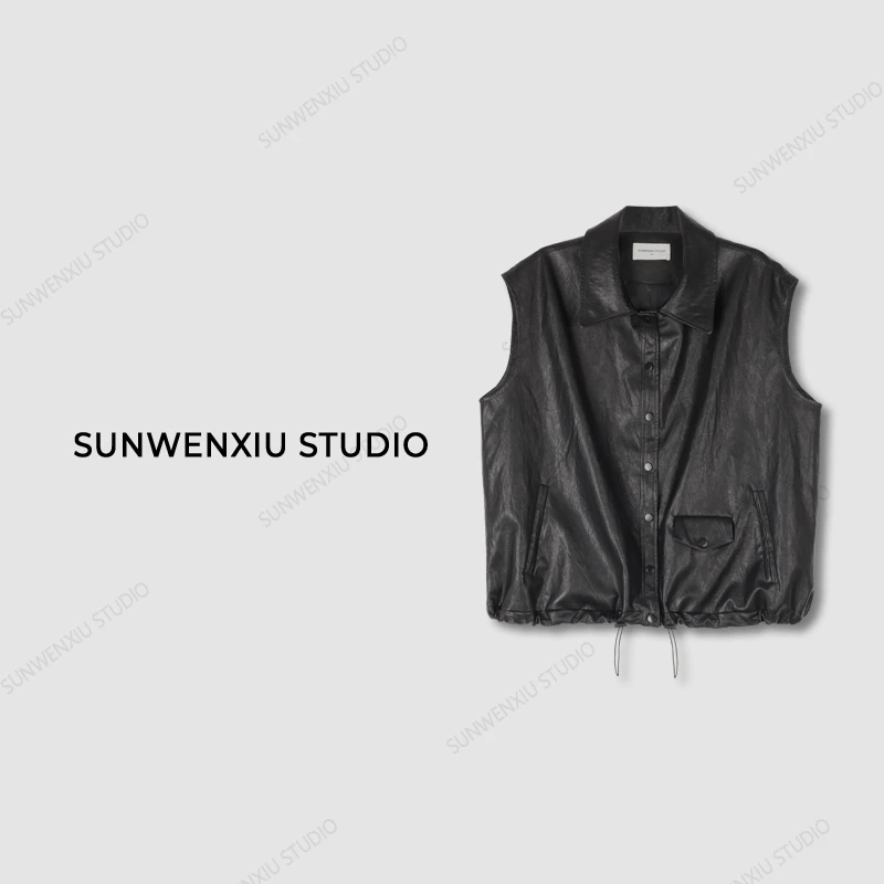 swx studio3店 “腔调皮马甲”极简小众设计师系列随便搭经典皮马甲