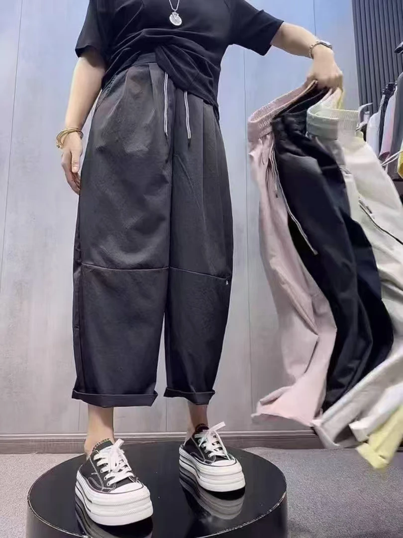 夏季休闲裤高腰2001凤枝大码女装夏款彩椒裤松紧腰