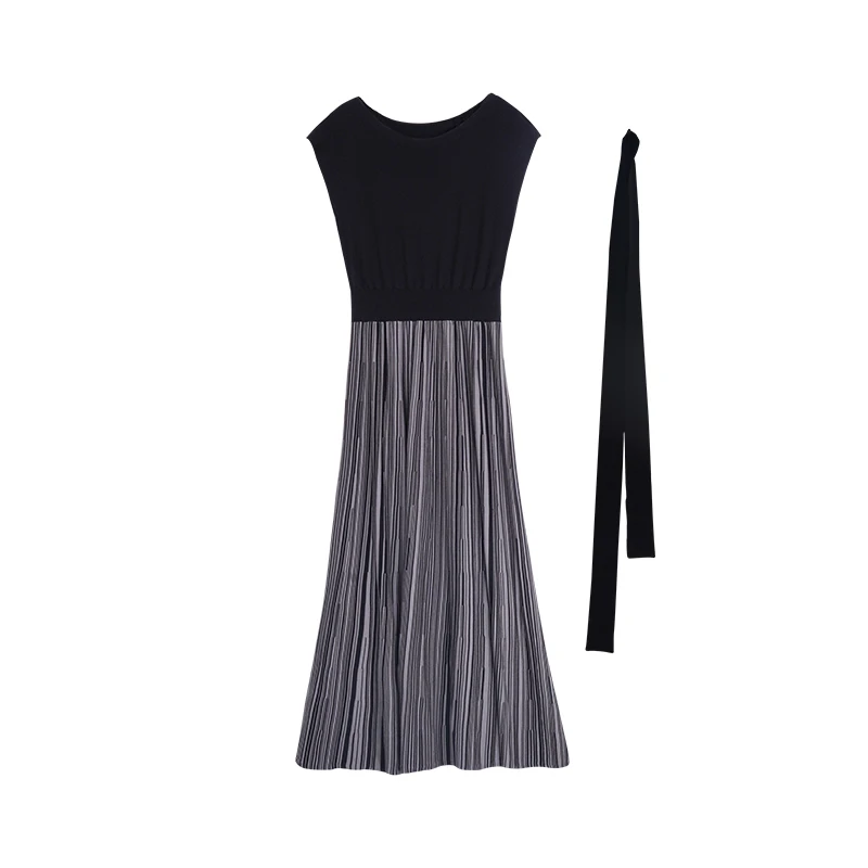 【强哥外贸】夏季新款 J 显瘦气质无袖针织拼接高腰连衣裙休闲百搭