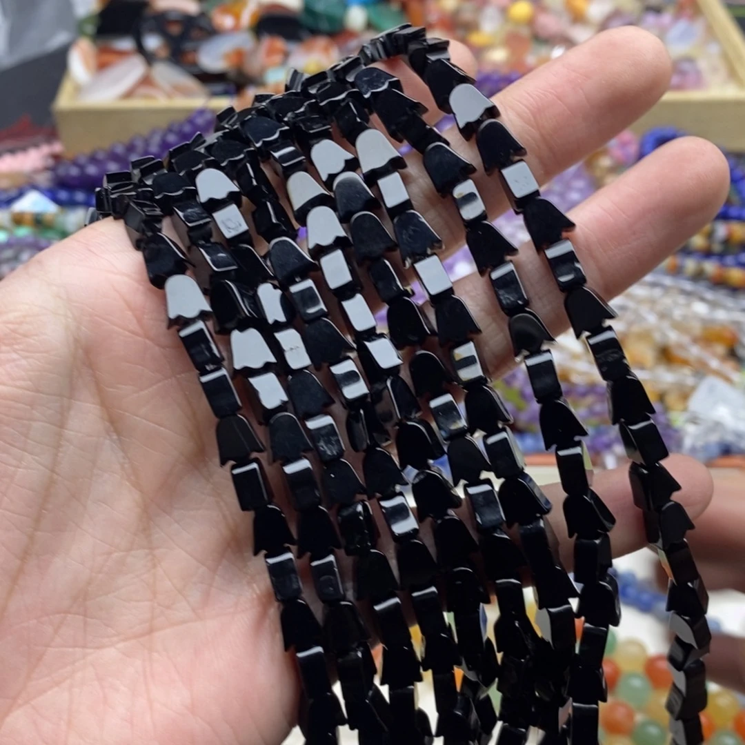 玛瑙/玉髓未镶嵌珠宝半成品一条天然7mm黑玛瑙郁金香