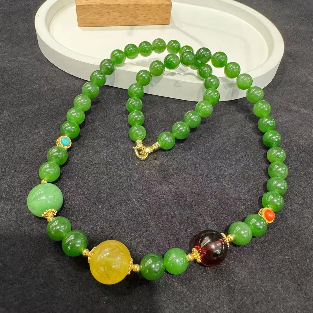 天然和田玉(碧玉)diy颈饰-珠径8mm-HTY815-不退不换