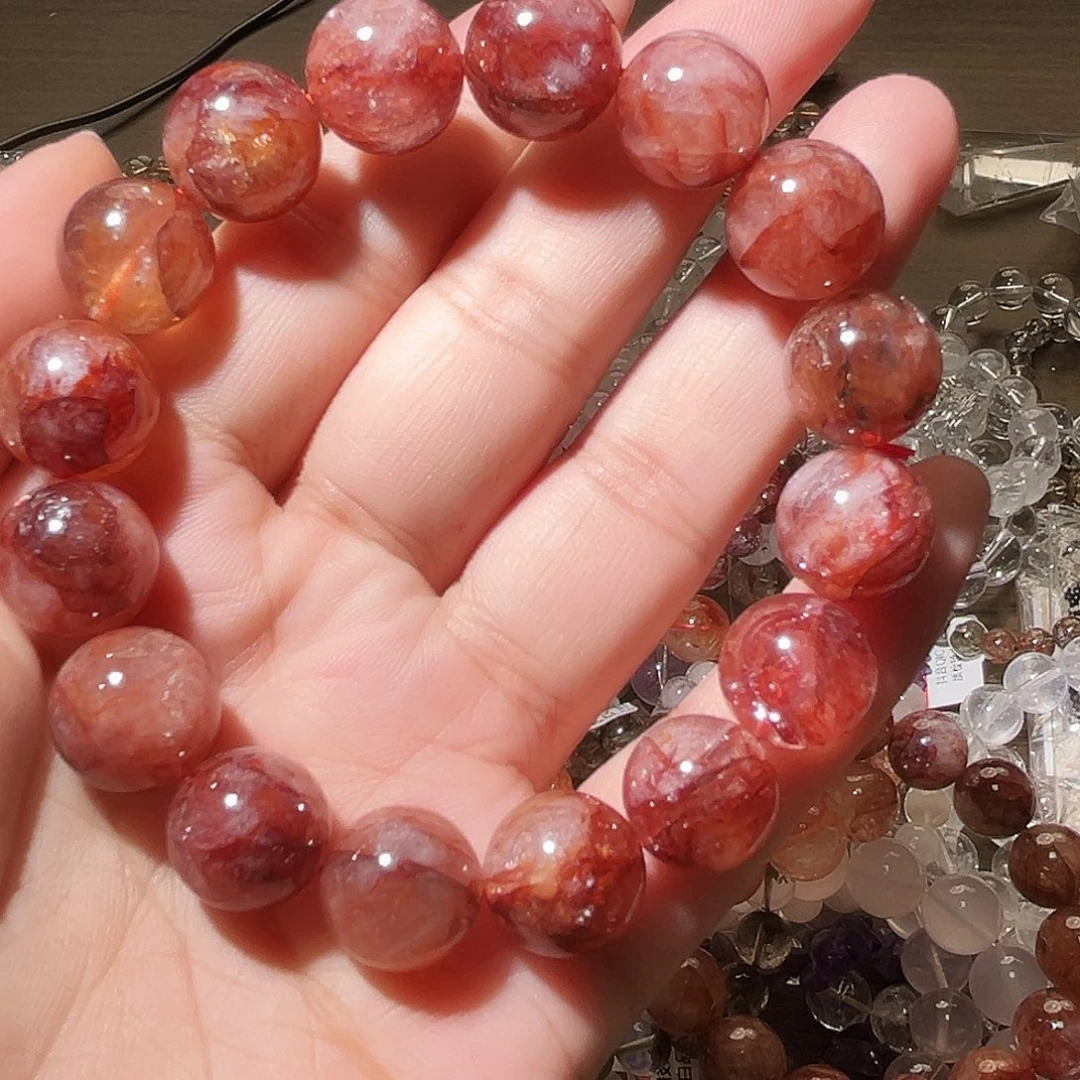 水晶手链未镶嵌牛血红胶花13毫米