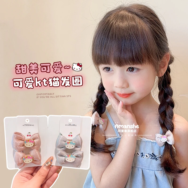 儿童蝴蝶结发绳卡通kitty猫皮毛发圈女童扎辫子弹力皮筋头绳发饰