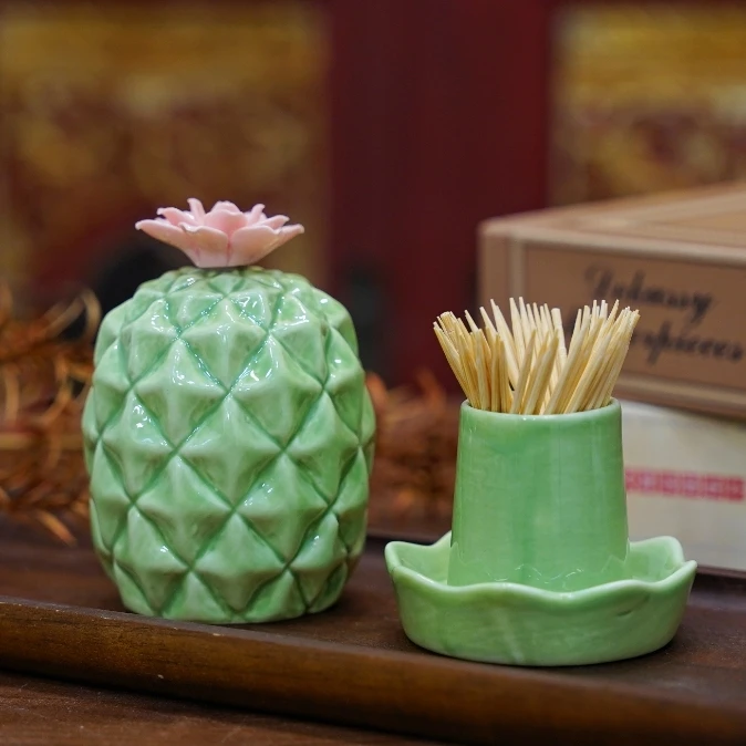 陶瓷仙人掌牙签罐桌面客厅简约创意家用装饰摆件