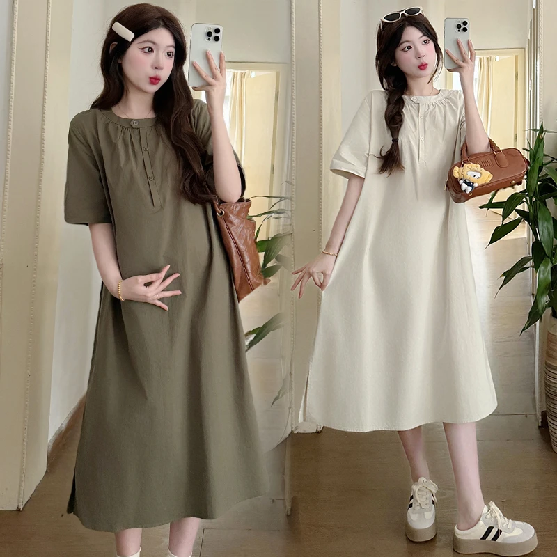 【kiki严选】2025夏季短袖气质孕妇连衣裙显瘦时尚韩系小个子衬衫裙
